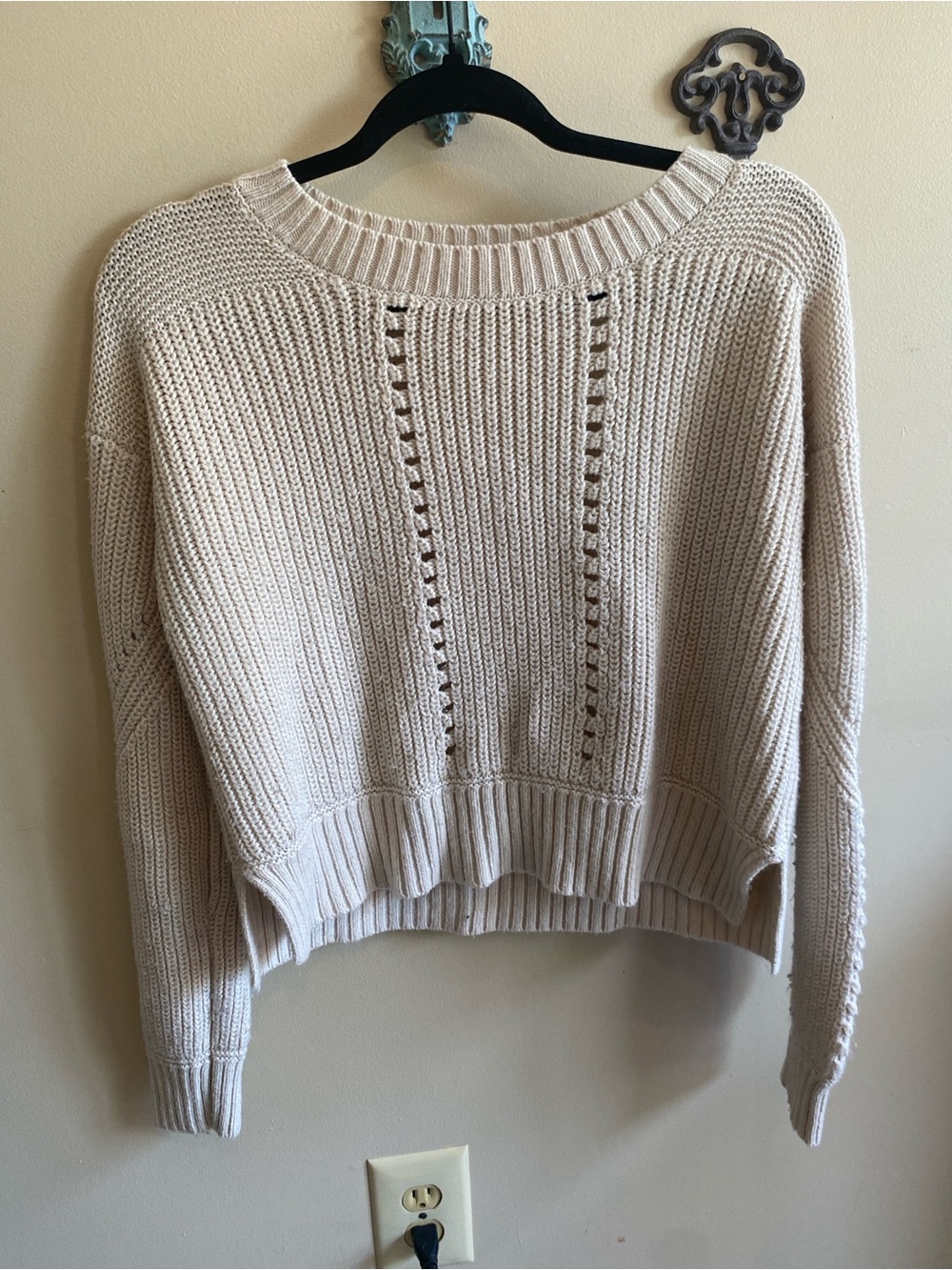 Aeropostale Cream Crewneck Open-Stitch Knit Sweater